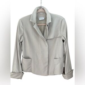 AKRIS PUNTO Vintage 1990 Style Beige Wool Flannel Cropped Jacket Size 4 US
